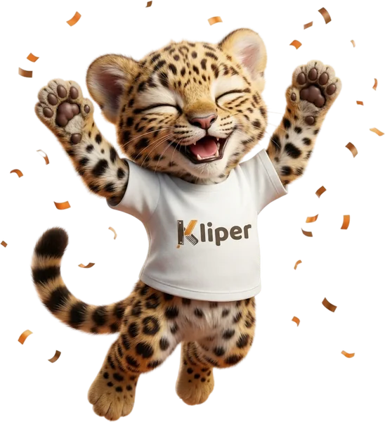La mascota de Kliper celebrando