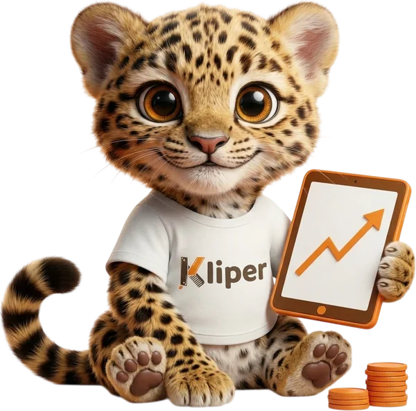 La mascota de Kliper mostrando una gráfica que sube
